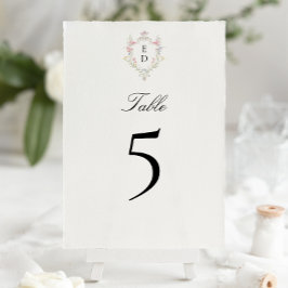 Tarjeta De Mesa Elegante Caprichoso Monograma de Cresta Floral Roc