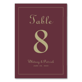 Tarjeta De Mesa Elegante cena de la recepción de la Boda de Borgoñ