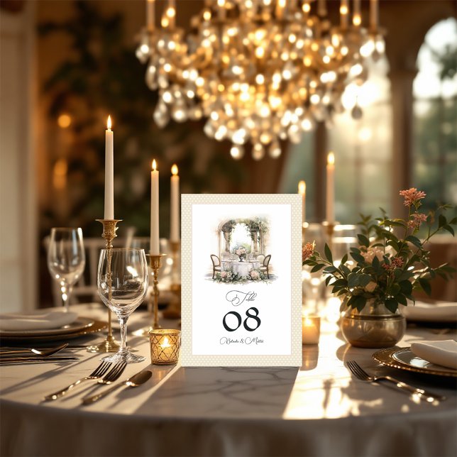 Tarjeta De Mesa Elegante Champagne y Boda de "Old Money" de Rubor (Elegant Champagne and Blush "Old Money" Wedding Table Number)