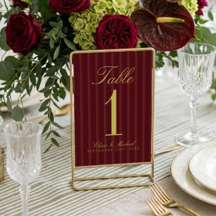 Tarjeta De Mesa Elegante Chartreuse Borgoña Boda de Raya Simple