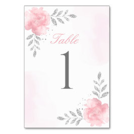 Tarjeta De Mesa elegante chic Brillo Rosa Floral Niña Baby Shower 