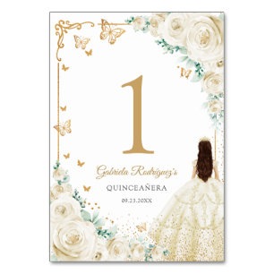 Tarjeta De Mesa Elegante Chic Champán Marfil Quinceañera