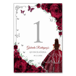 Tarjeta De Mesa Elegante Chic Rosa Burgundy Quinceañera