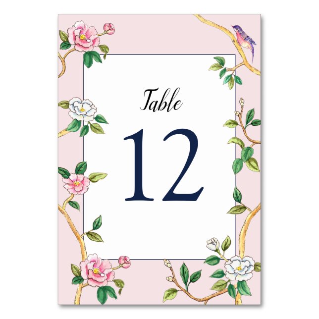 Tarjeta De Mesa Elegante Chinoiserie Floral Pink (Anverso)