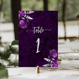 Tarjeta De Mesa Elegante ciruela púrpura plata floral boda