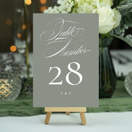 Tarjeta De Mesa Elegante clásico gris sobre Boda de caligrafía bla