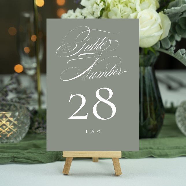 Tarjeta De Mesa Elegante clásico gris sobre Boda de caligrafía bla (Subido por el creador)