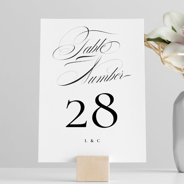Tarjeta De Mesa Elegante clásico negro sobre Boda de caligrafía bl (Subido por el creador)