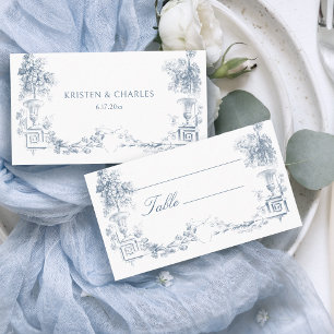 Tarjeta De Mesa Elegante Classic Dusty Blue Floral Francesa