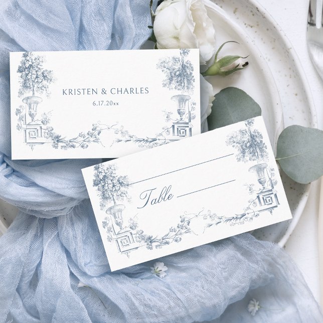 Tarjeta De Mesa Elegante Classic Dusty Blue Floral Francesa (Subido por el creador)