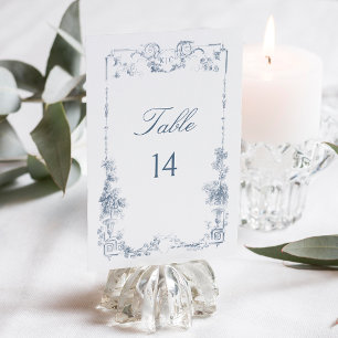 Tarjeta De Mesa Elegante Classic Dusty Blue Floral Francesa