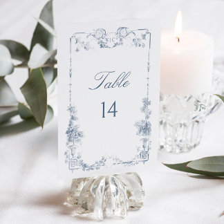 Tarjeta De Mesa Elegante Classic Dusty Blue Floral Francesa