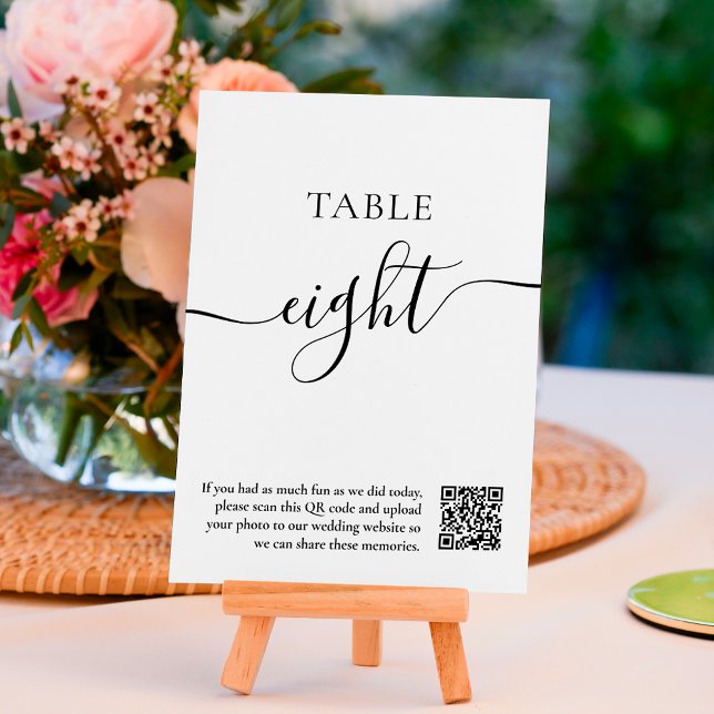 Tarjeta De Mesa Elegante código QR boda de escritura blanco negro (Subido por el creador)