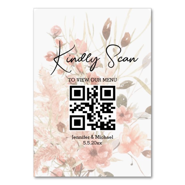 Tarjeta De Mesa elegante código qr menú de boda botánico boho (Anverso)