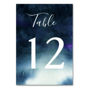 Tarjeta De Mesa Elegante color de agua azul de la Marina Oscura Om