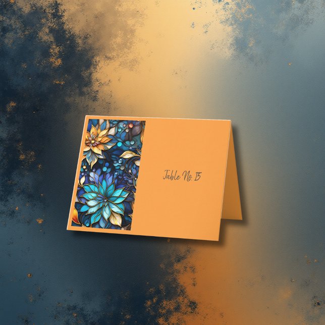 Tarjeta de mesa elegante con vidrio azulado floral (Subido por el creador)