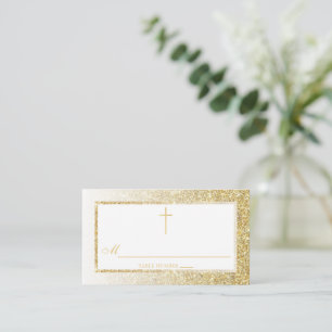 Tarjeta De Mesa Elegante Confirmación De Purpurina De Oro O Bautis