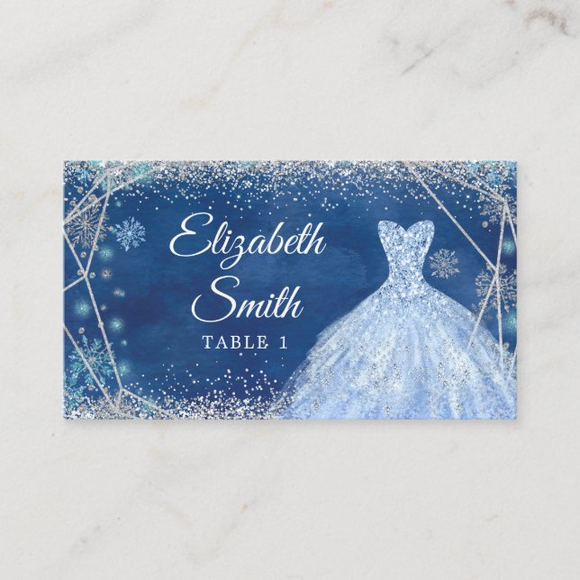 Tarjeta De Mesa Elegante copo de invierno de la marina Quinceañera (Anverso)