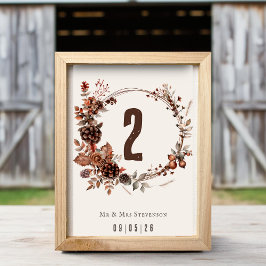 Tarjeta De Mesa Elegante corona boda rústica de otoño