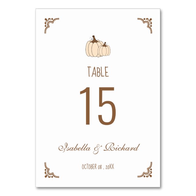 Tarjeta De Mesa Elegante Creamy Pumpkins Fall Wedding Table Card (Anverso)