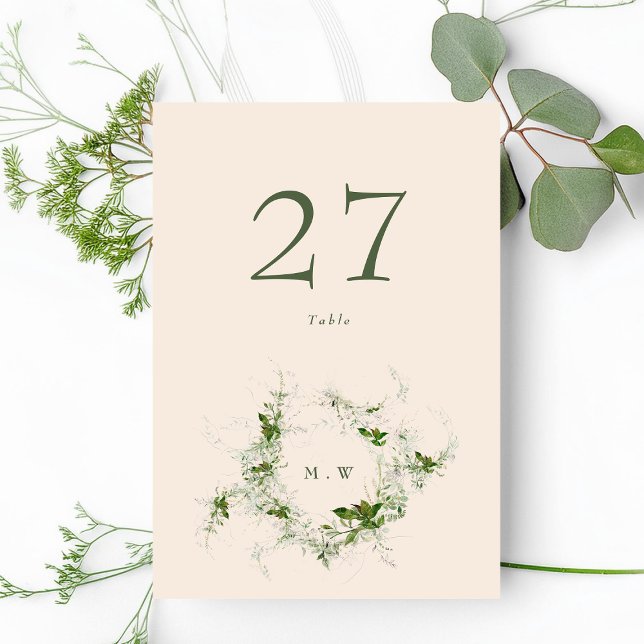 Tarjeta De Mesa Elegante crema Eucalyptus Wreath Monograma Boda (Subido por el creador)