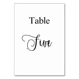 Tarjeta De Mesa Elegante cuadro de caligrafía blanca negra cinco 5