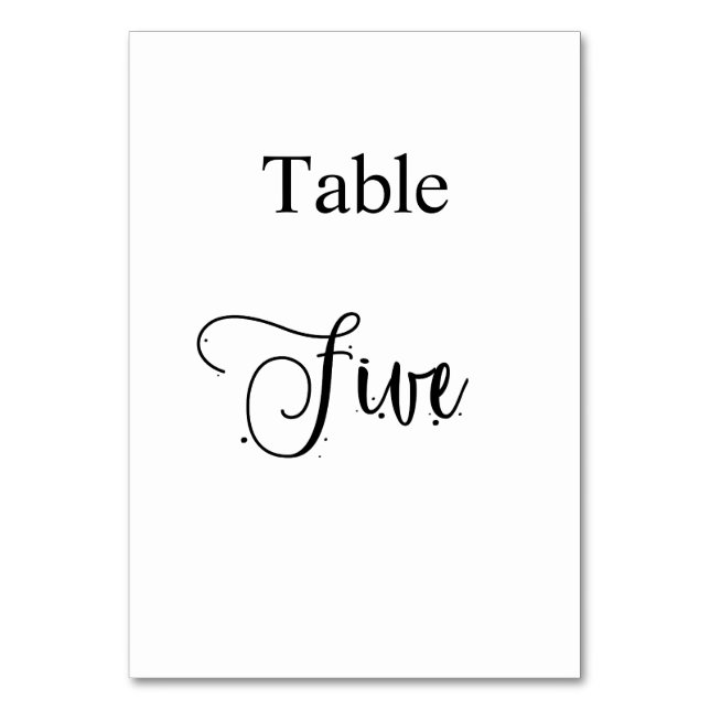 Tarjeta De Mesa Elegante cuadro de caligrafía blanca negra cinco 5 (Anverso)