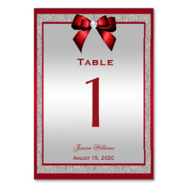 Tarjeta De Mesa Elegante Cumpleaños Rojo Rubí y Plata Brillante