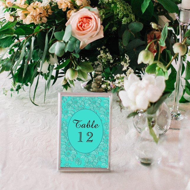 Tarjeta De Mesa Elegante Daisies Boda Turquesa Tabla No 3x5 (Elegant Daisies Turquoise Wedding Table No 3x5 Table Number)