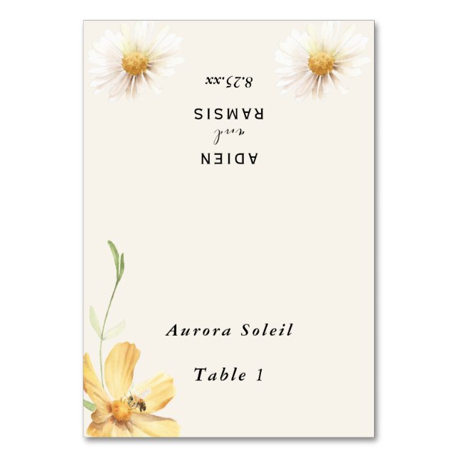 Tarjeta De Mesa Elegante Daisy Boda Foldable Place Card (Anverso)