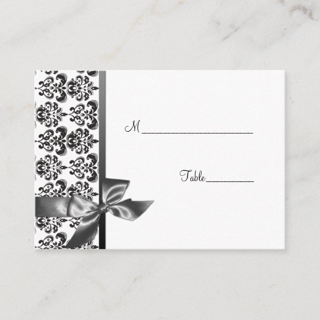 Tarjeta De Mesa Elegante Damask y Bow Table Place Card (Anverso)