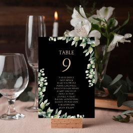 Tarjeta de mesa elegante de hojas de eucalipto