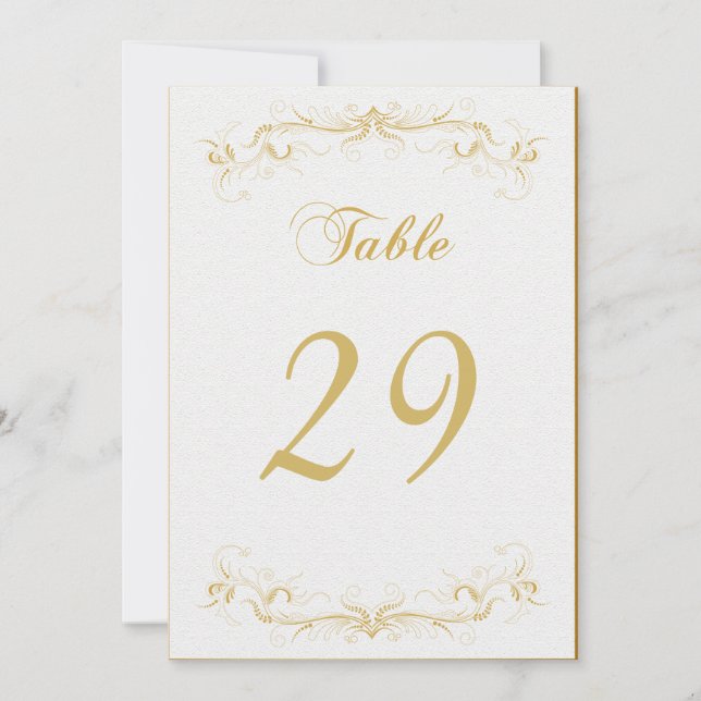 Tarjeta de mesa elegante de oro para la boda (Anverso)