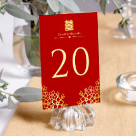 Tarjeta De Mesa Elegante doble felicidad boda chino floral