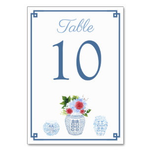 Tarjeta De Mesa Elegante Ducha De Boda De Chino Rojo Y Azul