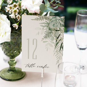 Tarjeta De Mesa Elegante Dusky Leafy Fern Suculento Boda