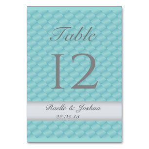 Tarjeta De Mesa Elegante edredón verde azulado boda plateado númer