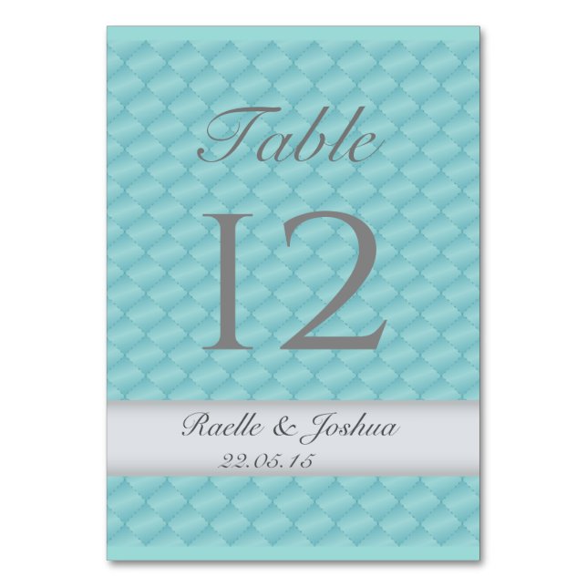 Tarjeta De Mesa Elegante edredón verde azulado boda plateado númer (Anverso)