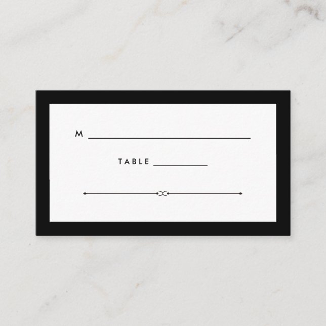 Tarjeta De Mesa Elegante | Escort Boda blanco y negro (Anverso)