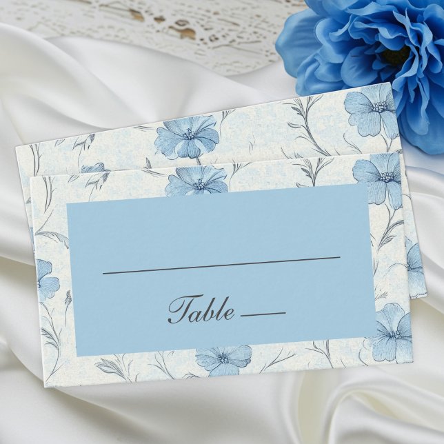 Tarjeta De Mesa Elegante Escort Floral Blue Country Garden Wedding (Subido por el creador)