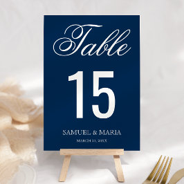 Tarjeta De Mesa Elegante Escritura Boda Azul Marino
