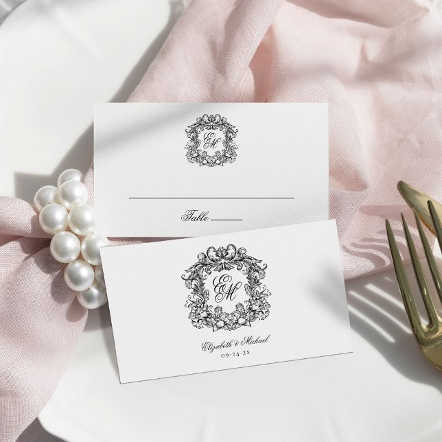 Tarjeta De Mesa Elegante Escudo de época Monograma Boda plano (Subido por el creador)