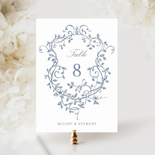 Tarjeta De Mesa Elegante Escudo floral azul francés