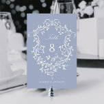 Tarjeta De Mesa Elegante Escudo floral francés Dusty Blue<br><div class="desc">Clásico número de mesa del escudo floral azul victoriano francés. Para una personalización más avanzada de este diseño,  haga clic en el BOTÓN HERRAMIENTA DE DISEÑO de arriba.</div>