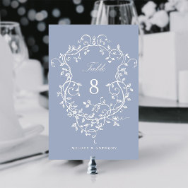 Tarjeta De Mesa Elegante Escudo floral francés Dusty Blue