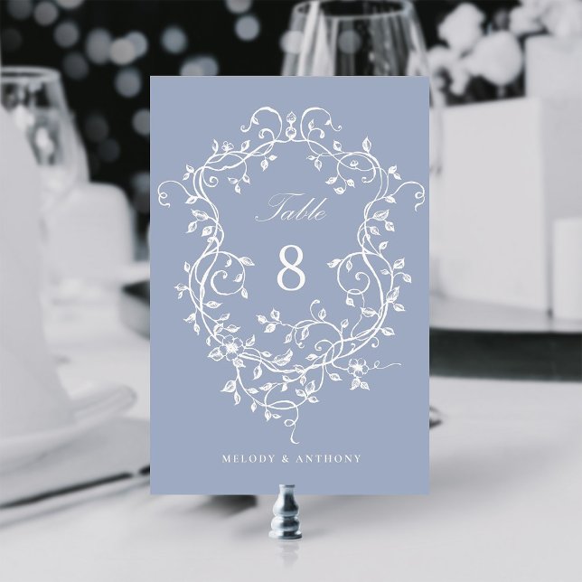 Tarjeta De Mesa Elegante Escudo floral francés Dusty Blue (Subido por el creador)