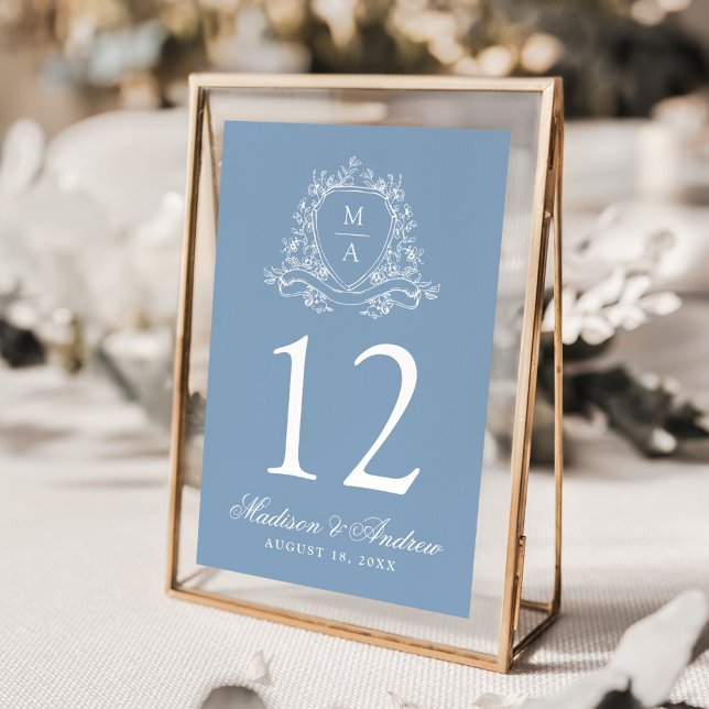 Tarjeta De Mesa Elegante Escudo floral Monograma Boda azul (Subido por el creador)