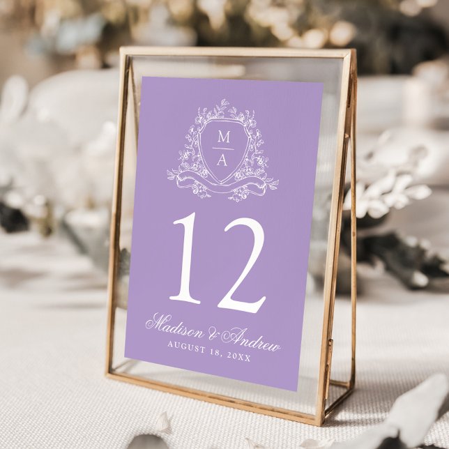 Tarjeta De Mesa Elegante Escudo floral Monograma Lavender Boda (Subido por el creador)