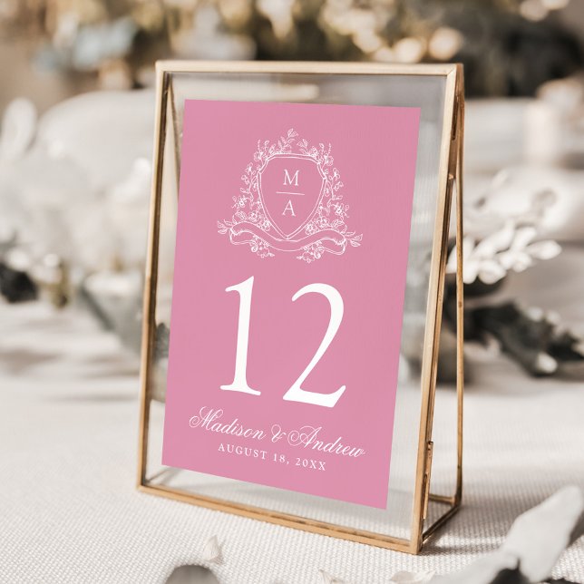 Tarjeta De Mesa Elegante Escudo floral Monograma Rosa Boda rosa (Subido por el creador)