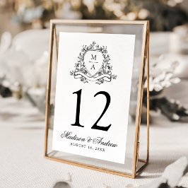 Tarjeta De Mesa Elegante Escudo floral negro Boda Monograma